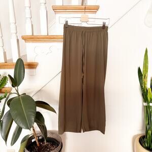 Women's Olive Green Wide Leg Drawstring Pants Lightweight Stretchy Size S